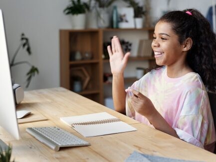 girl taking online class